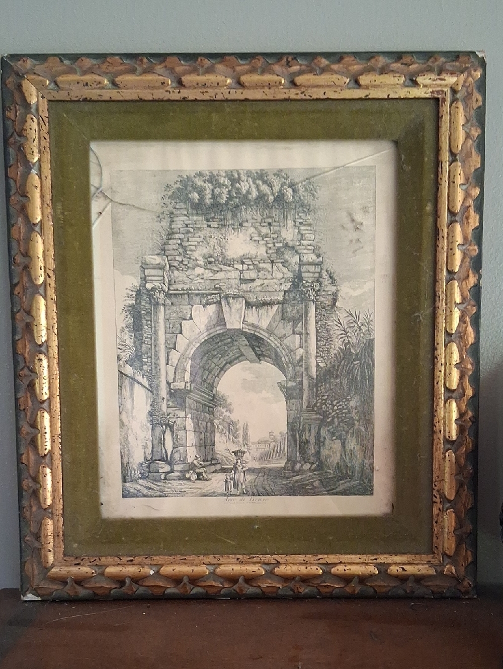Antique-Style Framed Architectural Print in Gold Frame